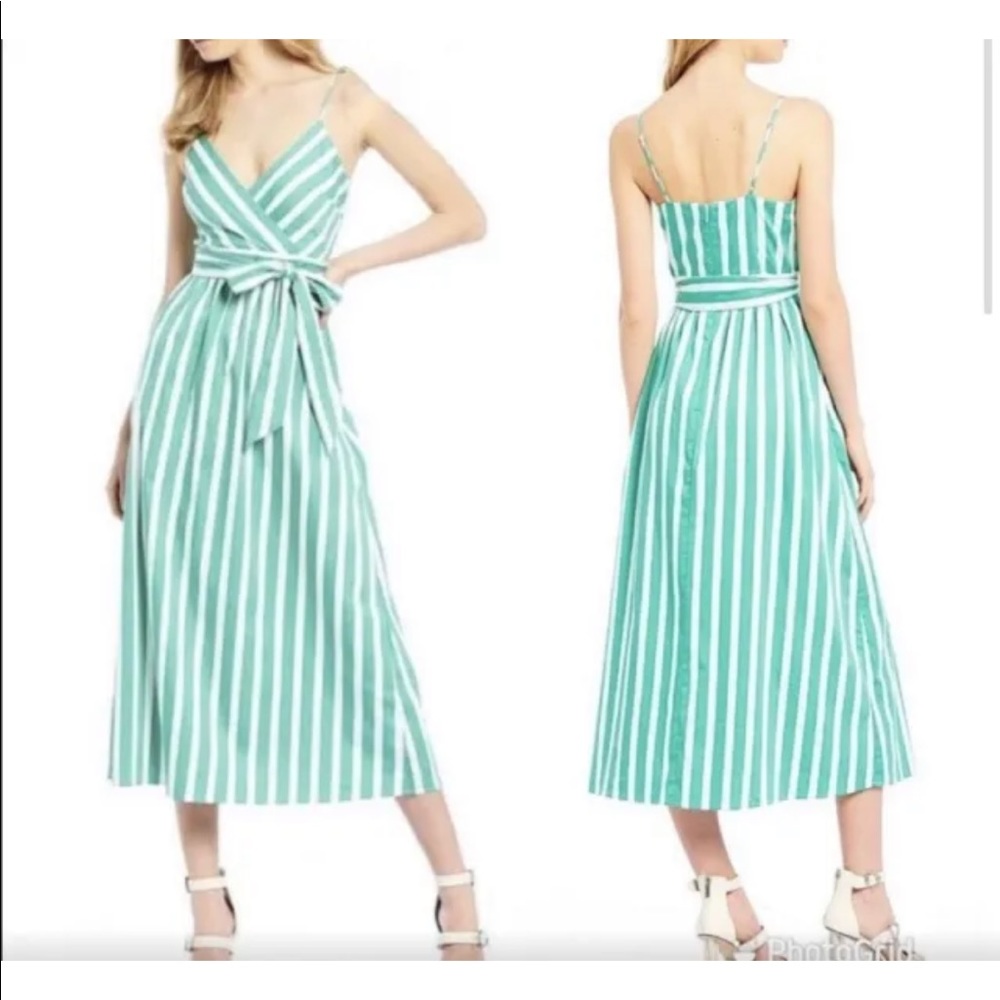 Gianni Bini Womens Midi Dress sz 6 Lene Green Paradise Cove Striped NWT $159